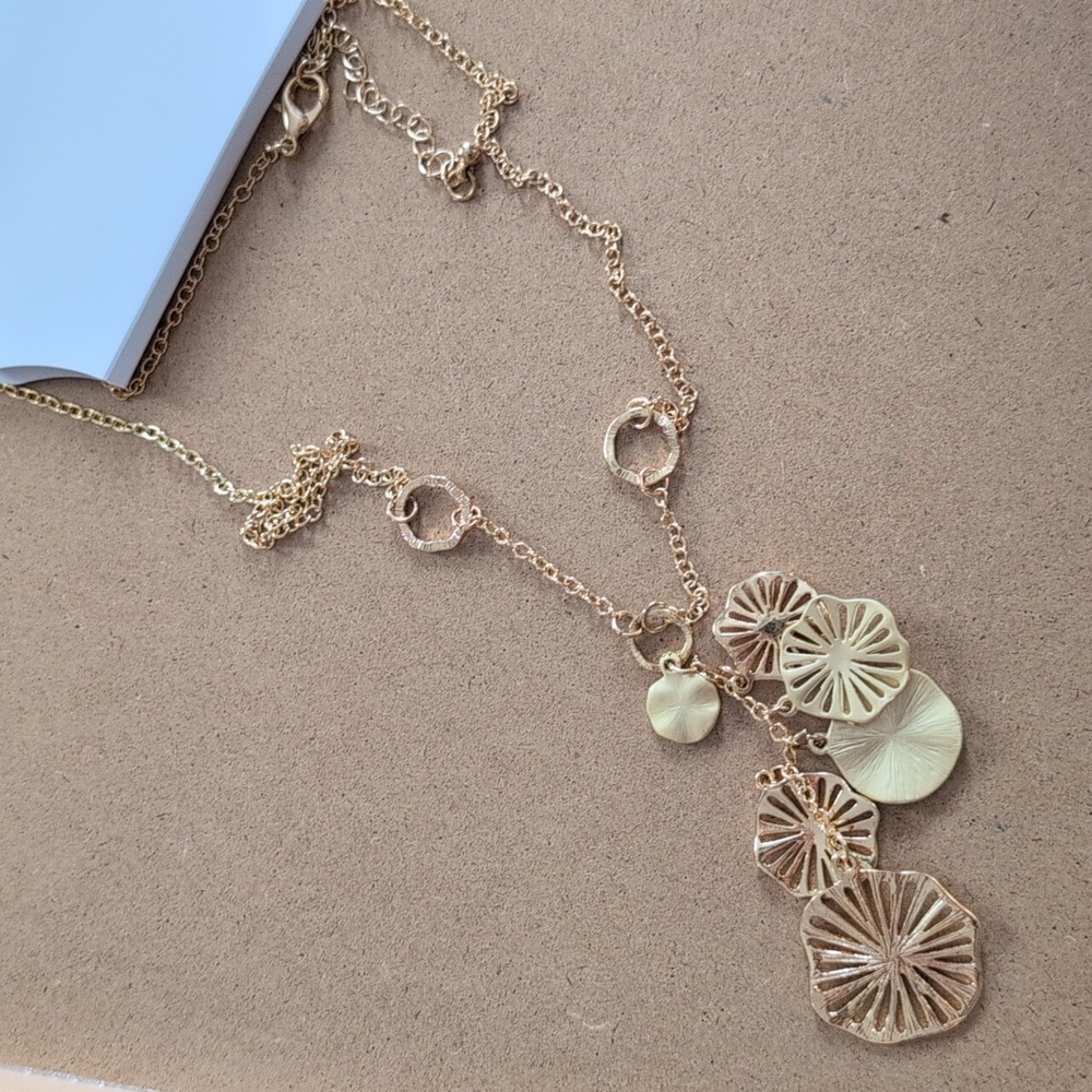 Elegant Gold Tone Long Pendant Necklace